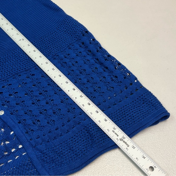 DG2 by Diane Gilman Women's Blue Hooded Organic Cotton Crocheted Cardigan Size 1 - Picture 12 of 12